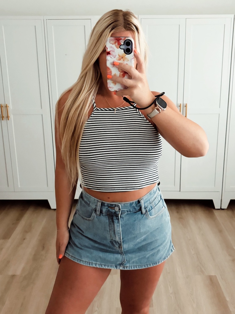 Black and white striped high necked crop top